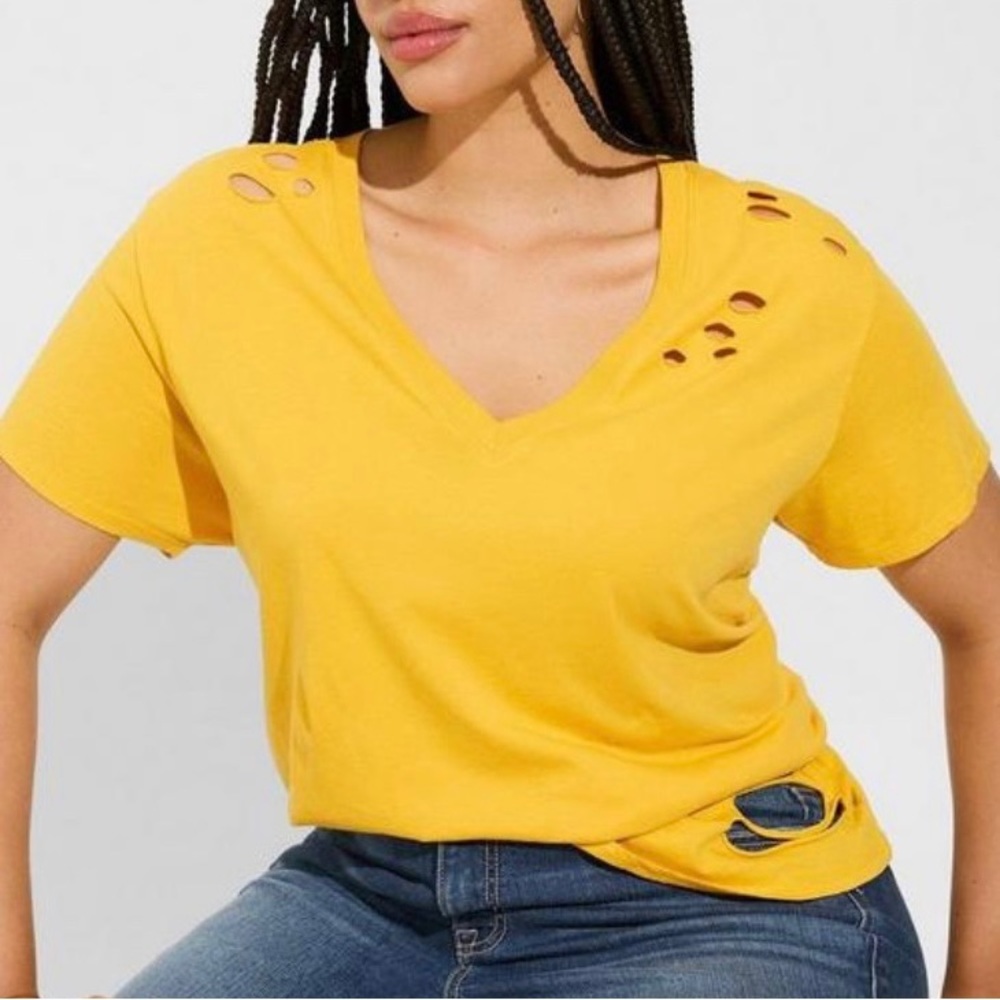 Torrid Vintage Cotton Jersey V-Neck Relaxed Distressed Tee
Size 2X